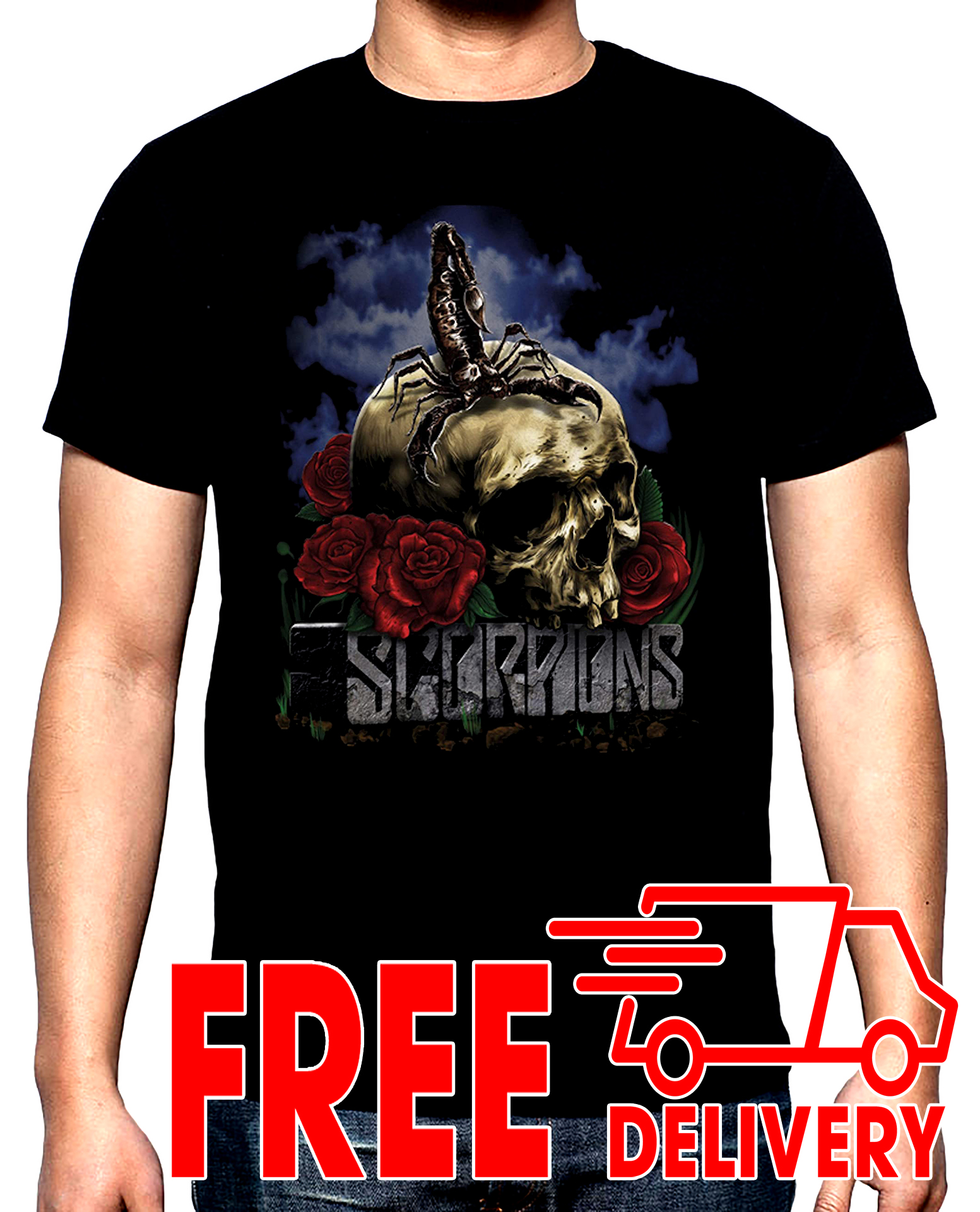 Scorpions, skull, мъжка тениска, 100% памук, S до 5XL